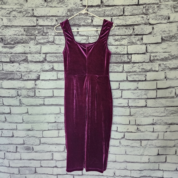 Purple Velvet Sleeveless Midi Dress With Slit - M - Picture 6 of 6